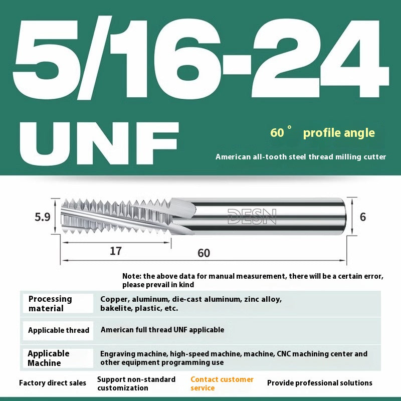 1115-65° high hard tungsten carbide thread milling cutter Long tooth full tooth alloy American thread milling cutter UNC UNF aluminum stainless steel Shandong Denso Pricision Tools Co.,Ltd.